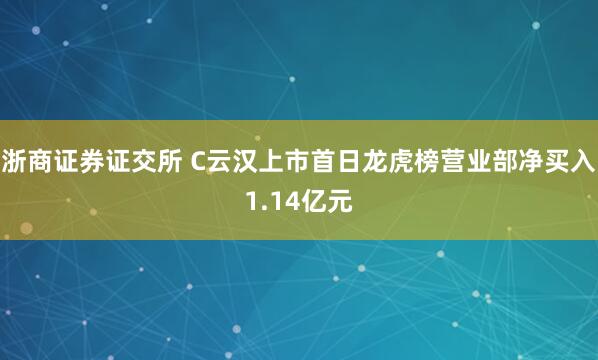 浙商证券证交所 C云汉上市首日龙虎榜营业部净买入1.14亿元